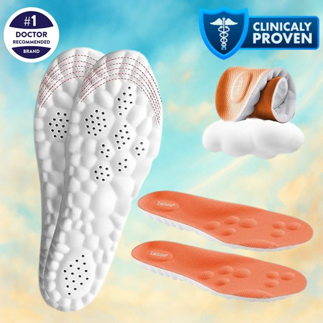 Orange Cushioned All Day Standing Insoles