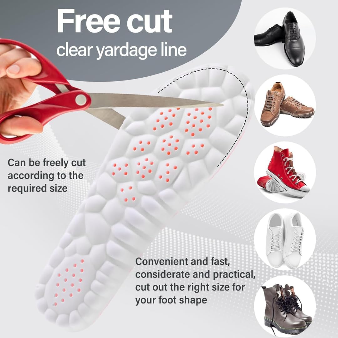 Shoe cutout template with scissors and text on a gray background