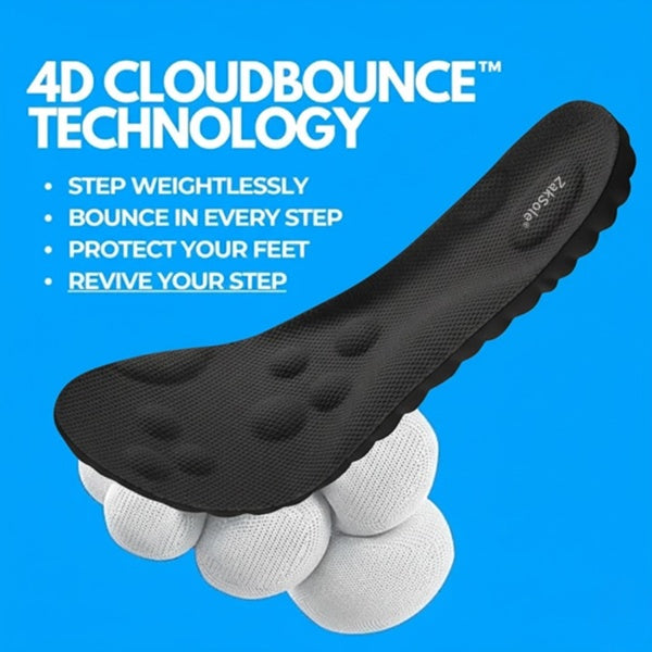 Black shoe sole with 4D Cloudbounce Technology on a blue background